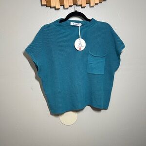 Women's Teal Knit Crop Top with Pocket